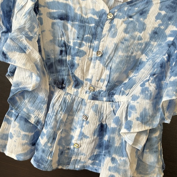 Justice Girls Blue and White Short Sleeve Ruffle Detailing Top - Picture 4 of 12